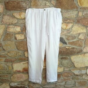Tasso Elba White Drawstring 100% Linen Pants
